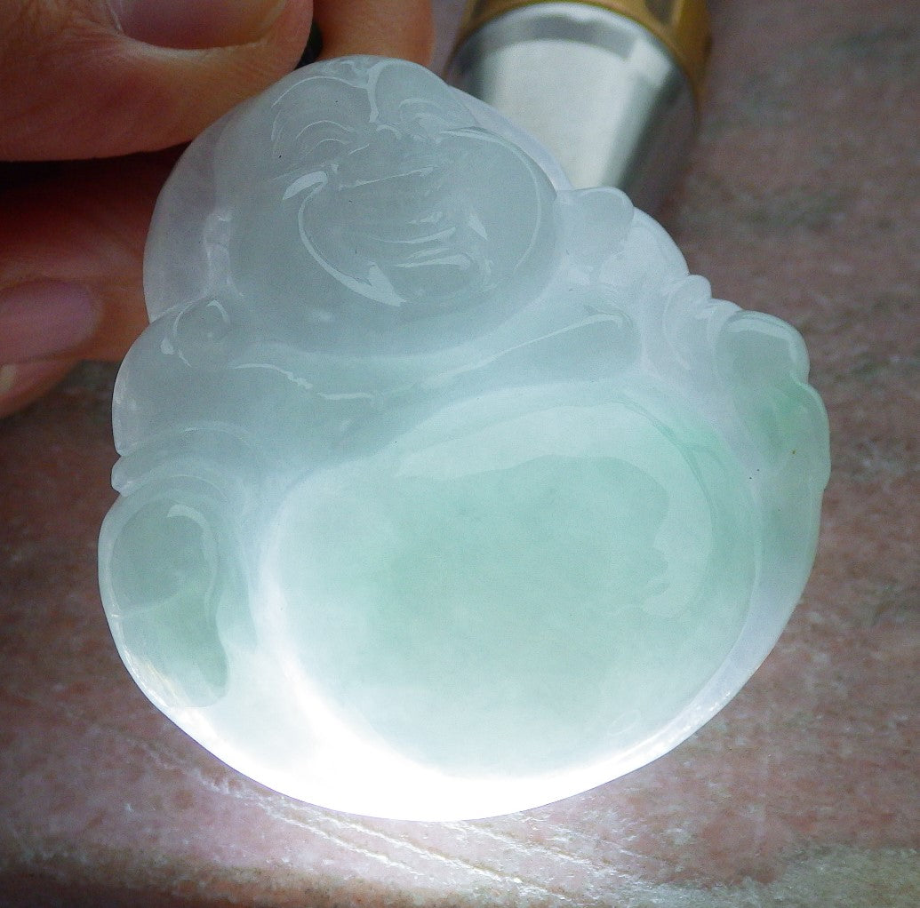 Certified Icy Green Burma 100% Natural A Jade jadeite pendant Happy Buddha God Necklace 开心佛 639505 TN