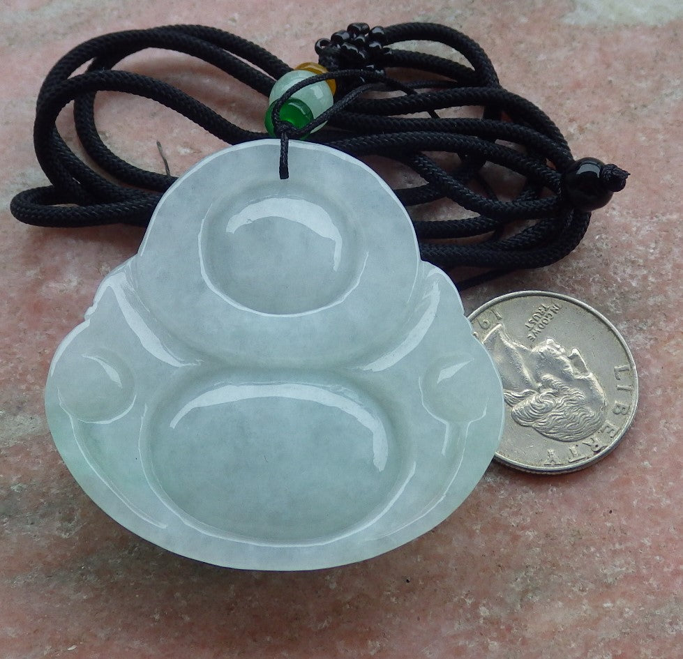 Certified Icy Green Burma 100% Natural A Jade jadeite pendant Happy Buddha God Necklace 开心佛 639505 TN