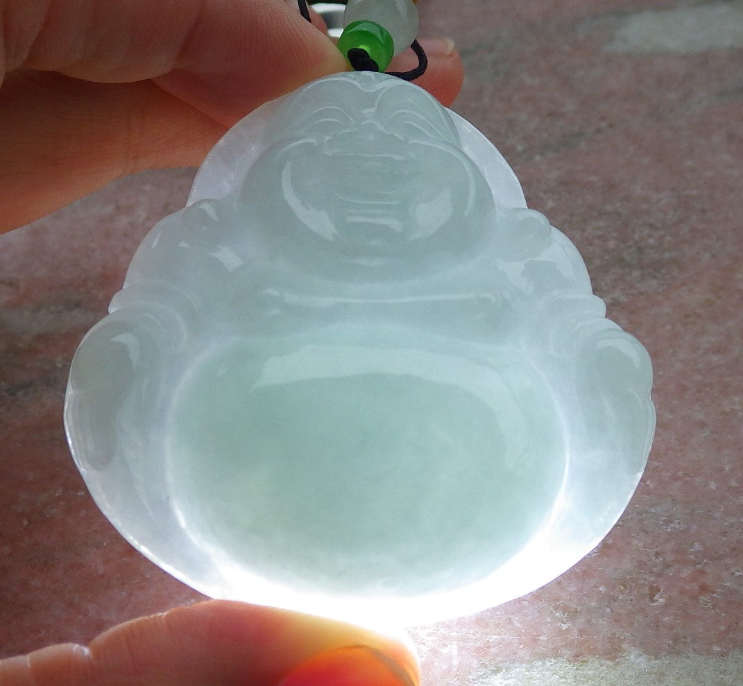 Certified Icy Green Burma 100% Natural A Jade jadeite pendant Happy Buddha God Necklace 开心佛 639523 TN