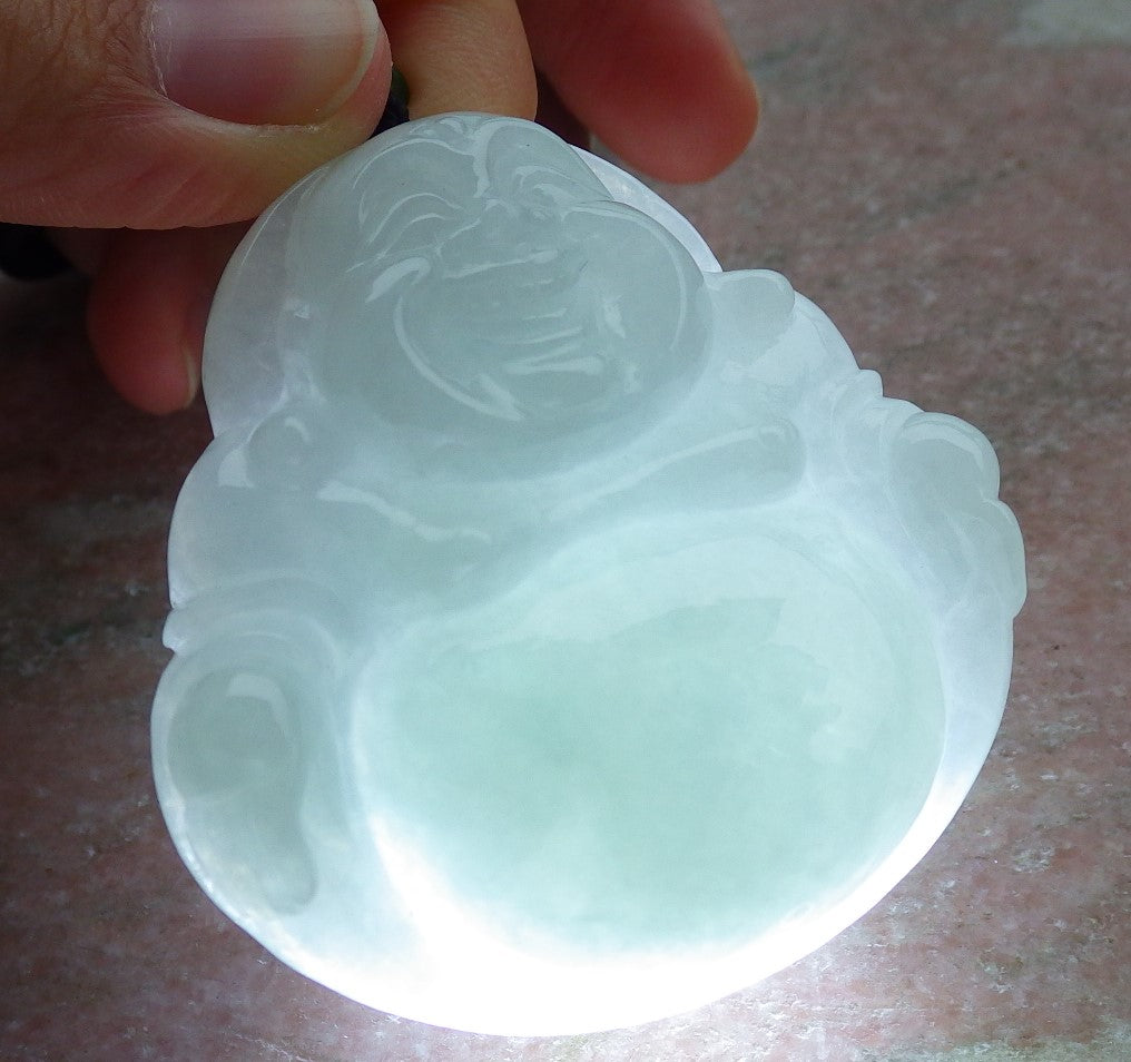 Certified Icy Green Burma 100% Natural A Jade jadeite pendant Happy Buddha God Necklace 开心佛 639523 TN