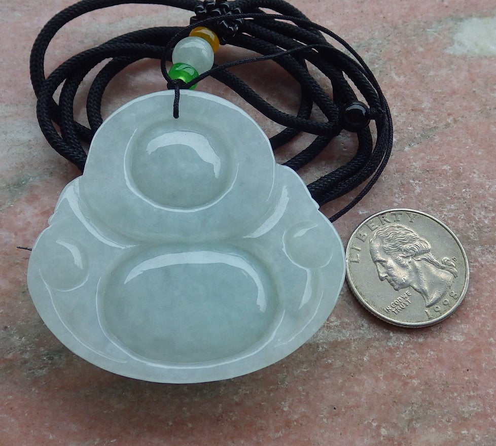 Certified Icy Green Burma 100% Natural A Jade jadeite pendant Happy Buddha God Necklace 开心佛 639523 TN