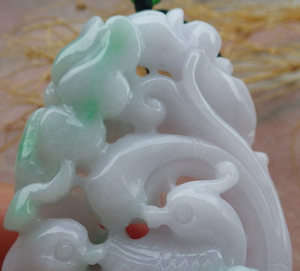 Certified Green Burma 100% Natural A Jade jadeite pendant Mandarin Duck Lotus Flower Ruyi Necklace 639622 TN