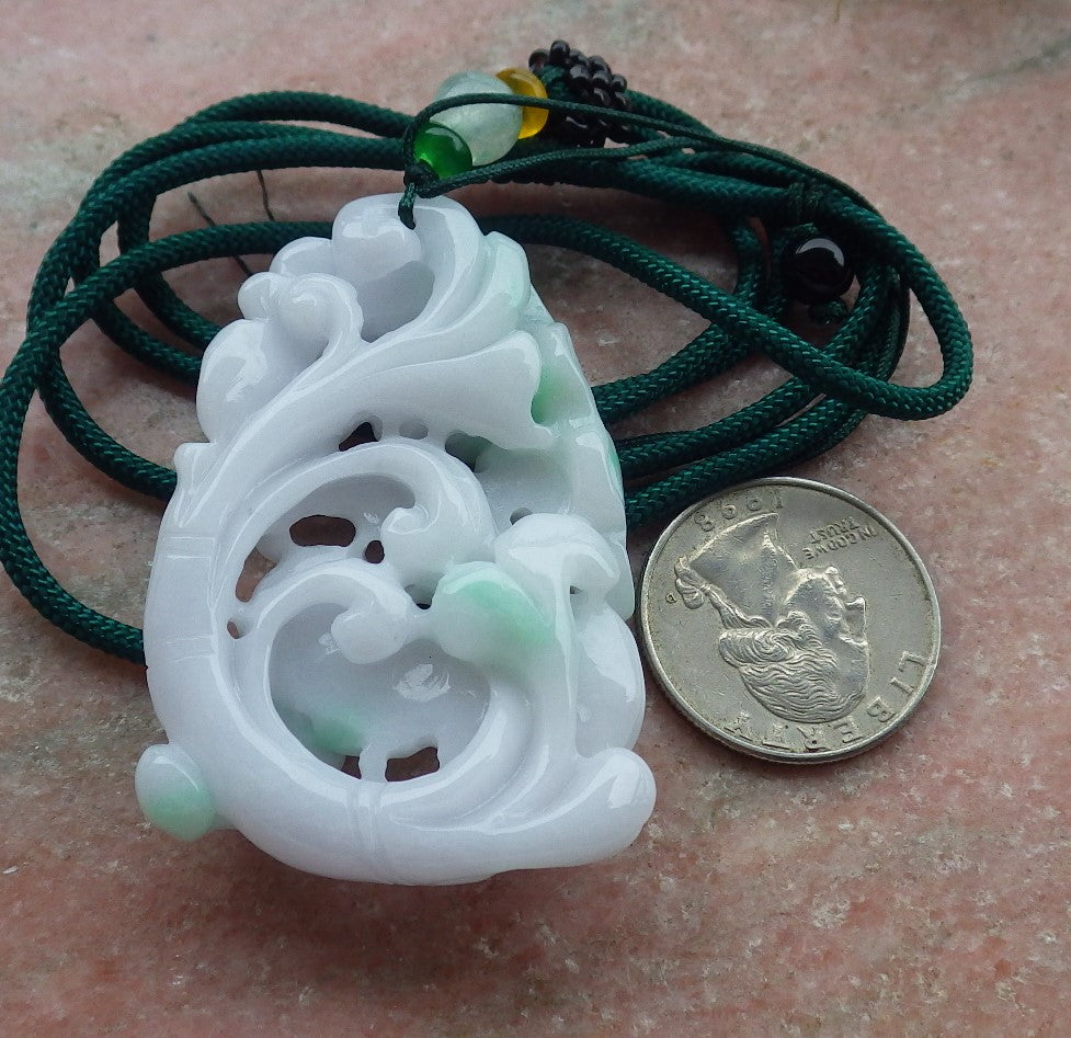 Certified Green Burma 100% Natural A Jade jadeite pendant Mandarin Duck Lotus Flower Ruyi Necklace 639622 TN