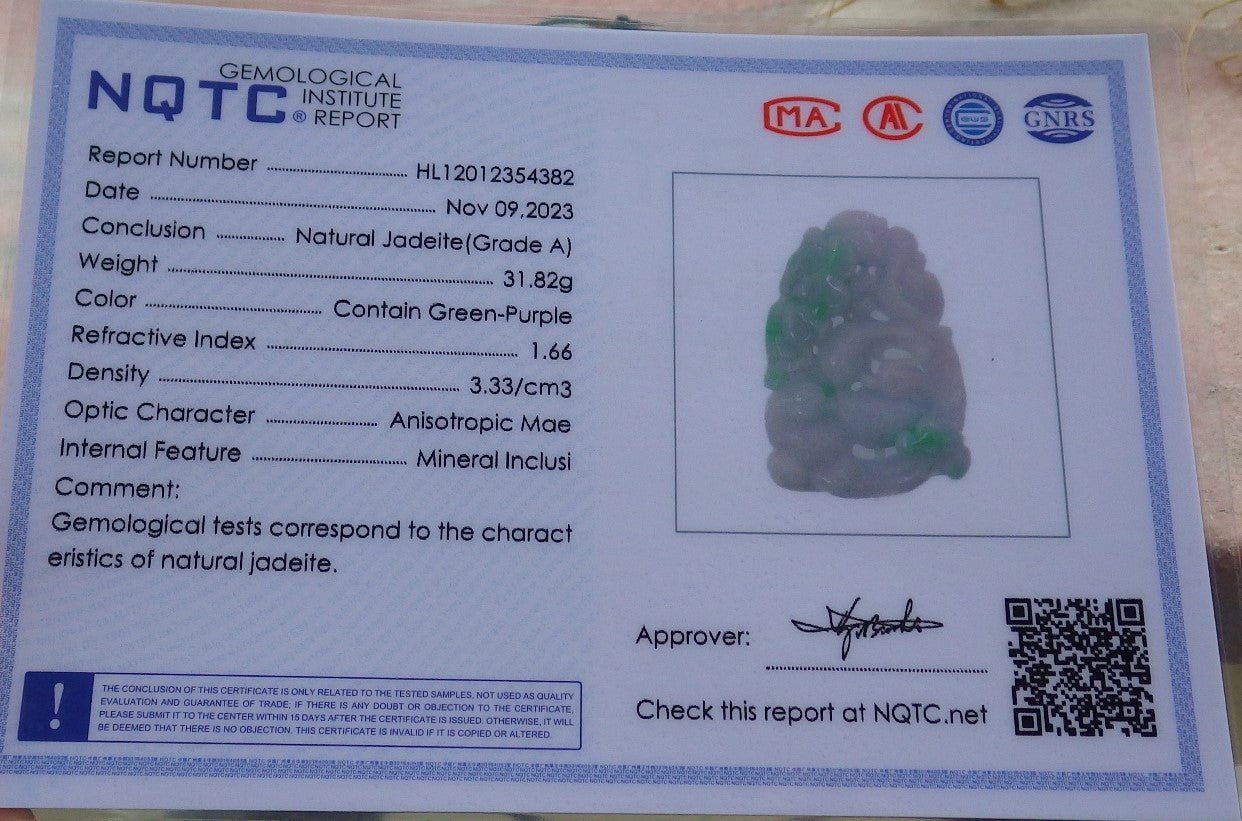 Certified Green Burma 100% Natural A Jade jadeite pendant Mandarin Duck Lotus Flower Ruyi Necklace 639622 TN