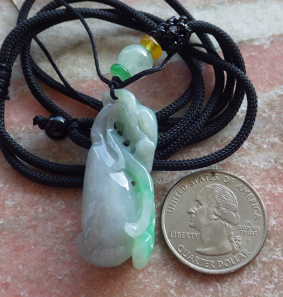 Certified Green Burma 100% Natural A Jade jadeite Pendant Frog Toad Ruyi Peach Necklace 招财蟾 639766 TN