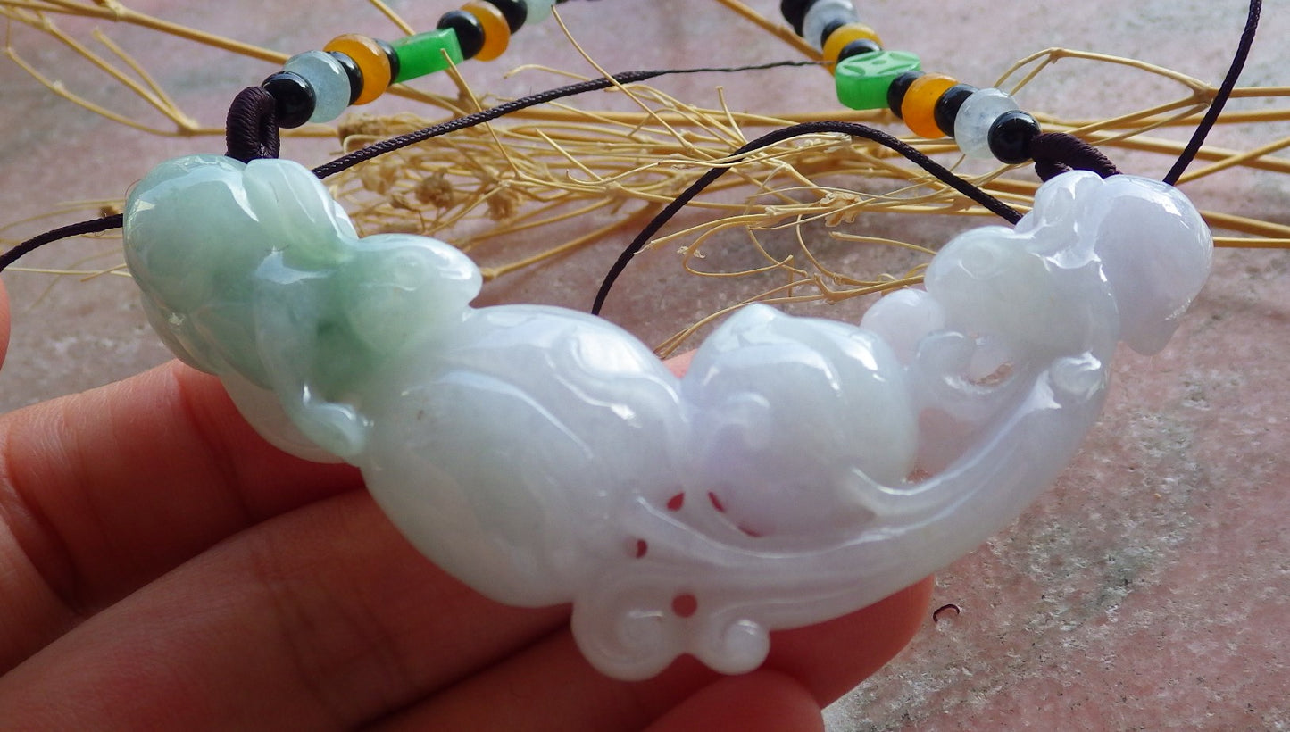 Certified Green Pale Lavender Burma 100% Natural A Jade jadeite Pendant Rabbit Peach Ruyi Money Coin Necklace 兔子 639793 TN