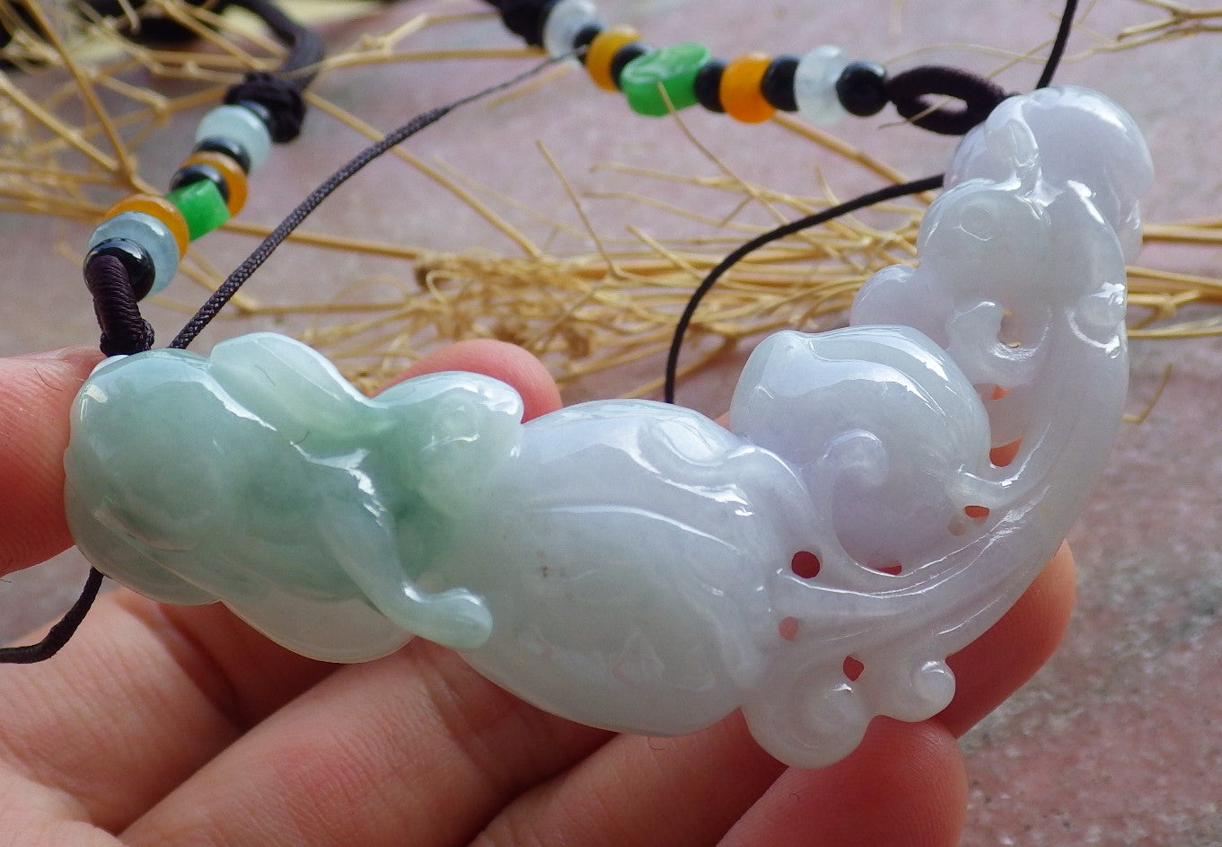 Certified Green Pale Lavender Burma 100% Natural A Jade jadeite Pendant Rabbit Peach Ruyi Money Coin Necklace 兔子 639793 TN