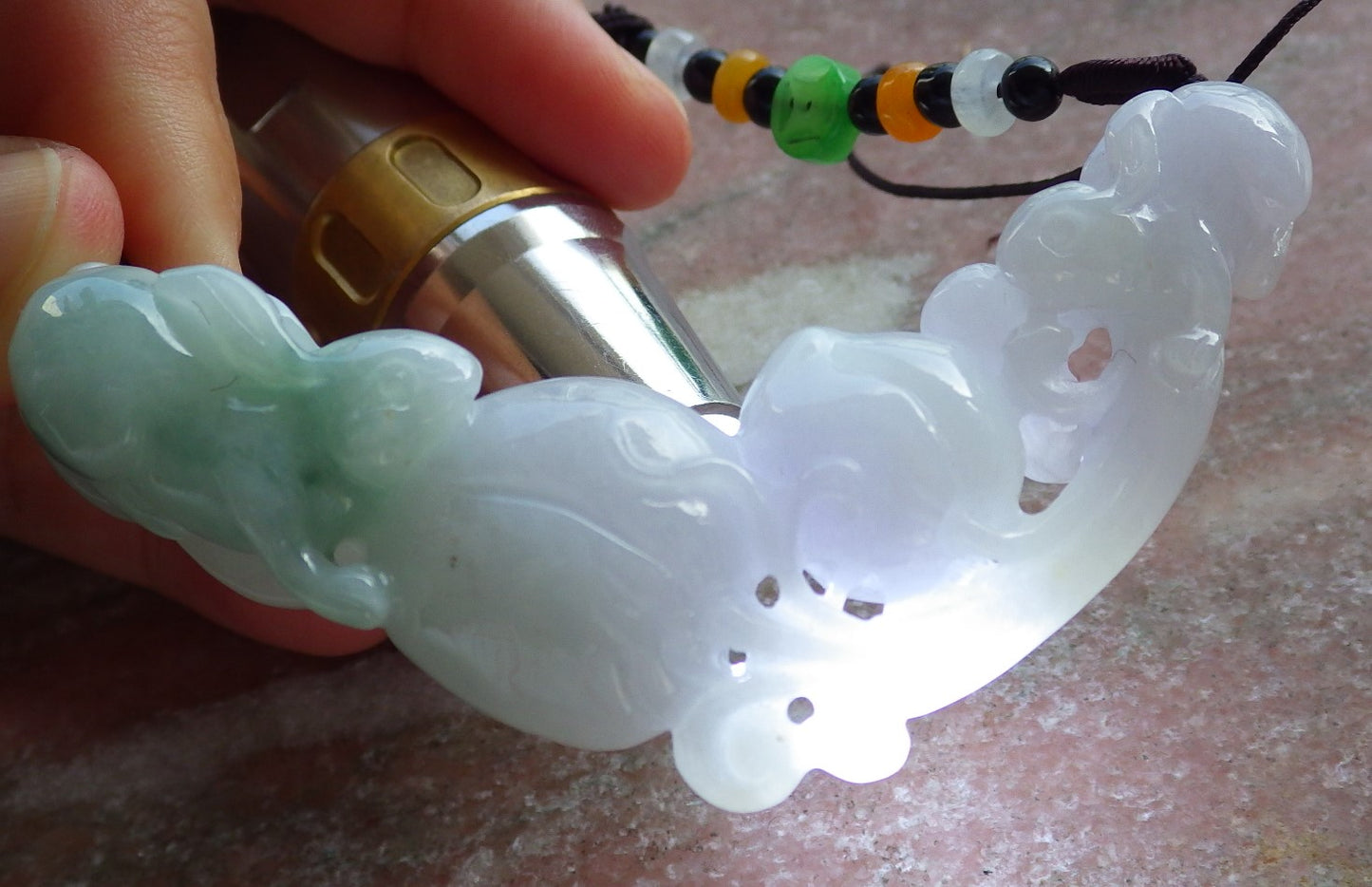 Certified Green Pale Lavender Burma 100% Natural A Jade jadeite Pendant Rabbit Peach Ruyi Money Coin Necklace 兔子 639793 TN