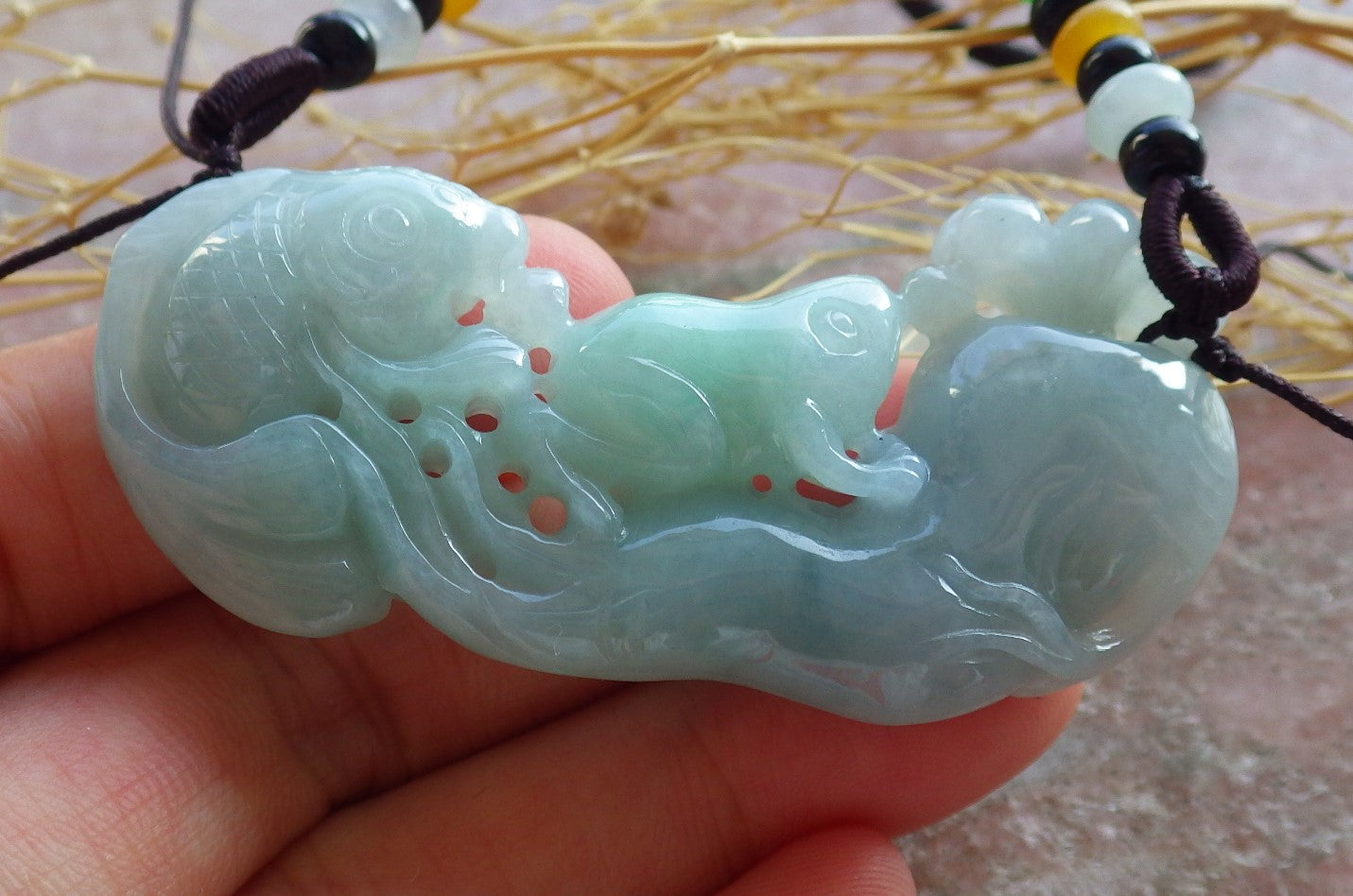 Certified Green Burma 100% Natural A Jade jadeite Pendant Frog Toad Fish Ginseng Coin Necklace 招财蟾 639849 TN