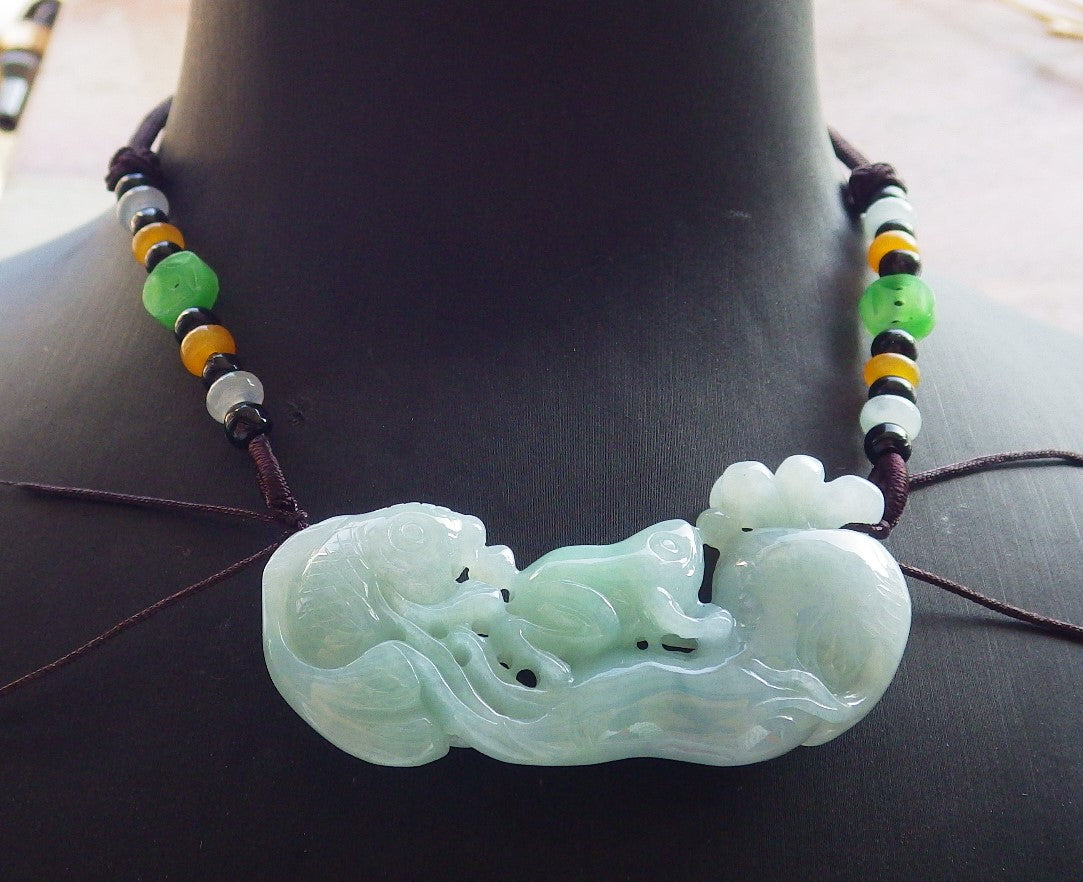 Certified Green Burma 100% Natural A Jade jadeite Pendant Frog Toad Fish Ginseng Coin Necklace 招财蟾 639849 TN