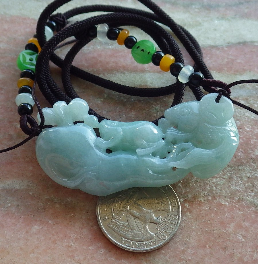 Certified Green Burma 100% Natural A Jade jadeite Pendant Frog Toad Fish Ginseng Coin Necklace 招财蟾 639849 TN