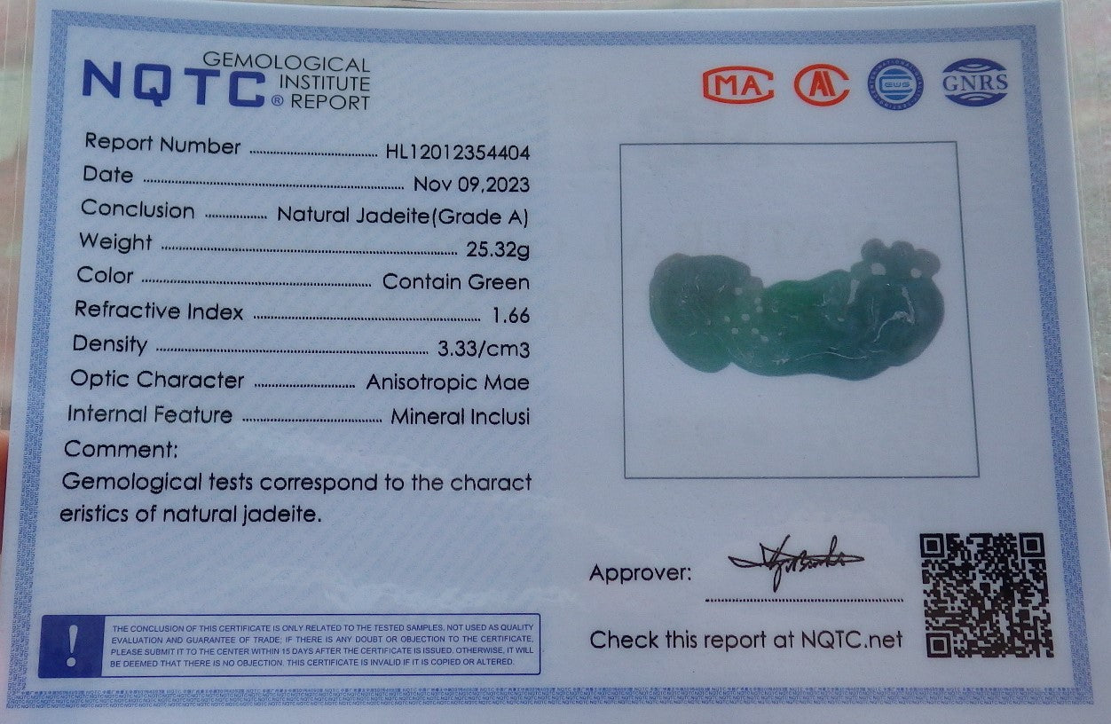 Certified Green Burma 100% Natural A Jade jadeite Pendant Frog Toad Fish Ginseng Coin Necklace 招财蟾 639849 TN