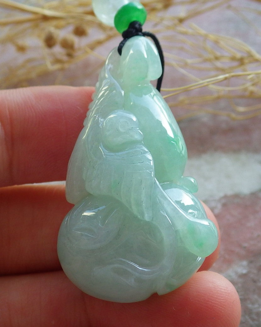 Certified Green Burma 100% Natural A Jade jadeite Pendant Phoenix Bird Gourd Coin Necklace 639857 TN