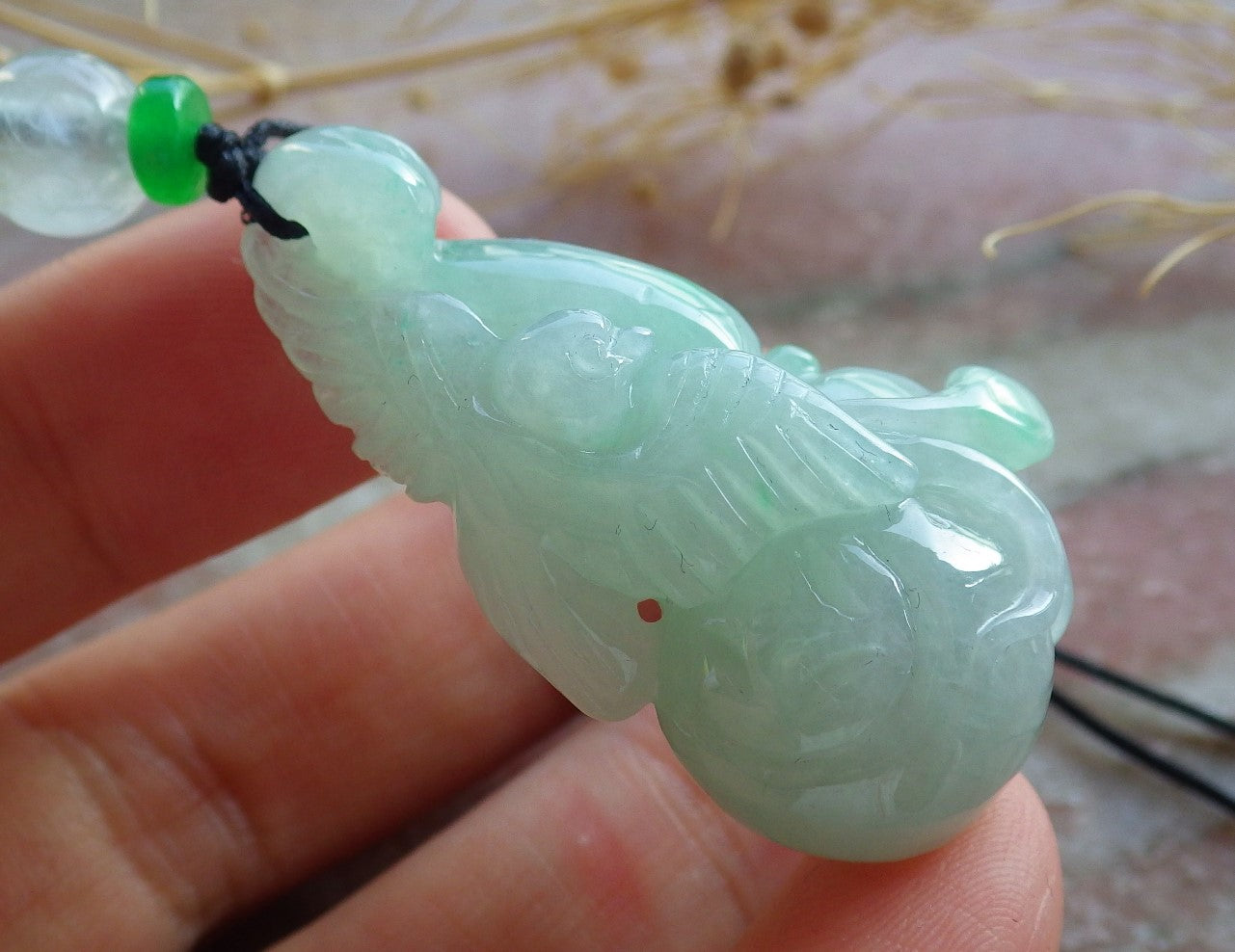 Certified Green Burma 100% Natural A Jade jadeite Pendant Phoenix Bird Gourd Coin Necklace 639857 TN