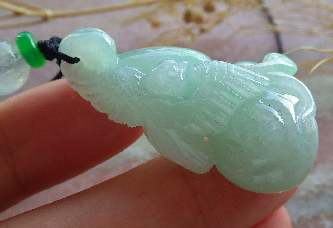 Certified Green Burma 100% Natural A Jade jadeite Pendant Phoenix Bird Gourd Coin Necklace 639857 TN