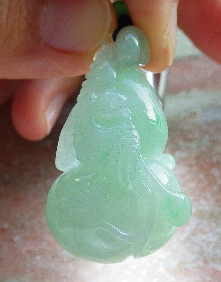Certified Green Burma 100% Natural A Jade jadeite Pendant Phoenix Bird Gourd Coin Necklace 639857 TN