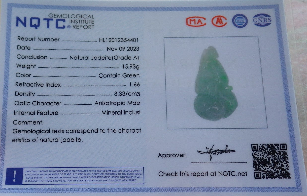 Certified Green Burma 100% Natural A Jade jadeite Pendant Phoenix Bird Gourd Coin Necklace 639857 TN