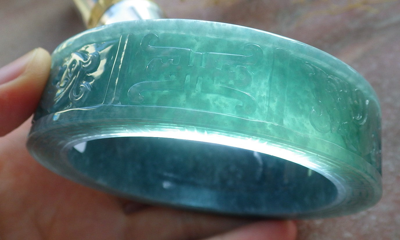 Certified JADE Jadeite Dragon Phoenix Bangle Bracelet 63 mm 639882 TN