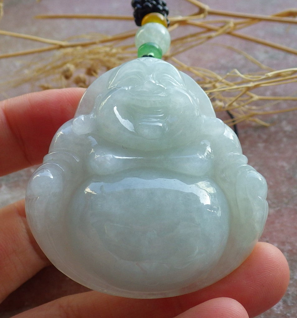 Certified Green Nurma 100% Natural A Jade jadeite Pendant Happy Buddha God Necklace 开心佛 639910 TN