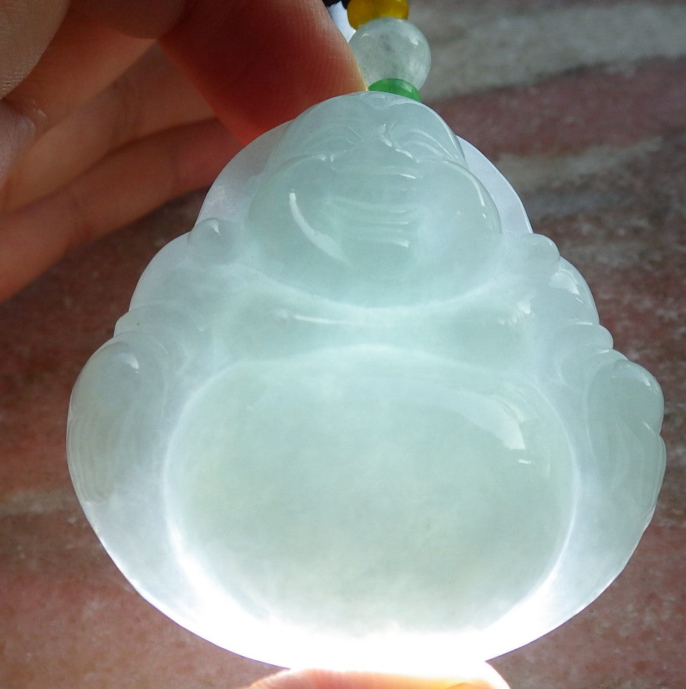 Certified Green Nurma 100% Natural A Jade jadeite Pendant Happy Buddha God Necklace 开心佛 639910 TN
