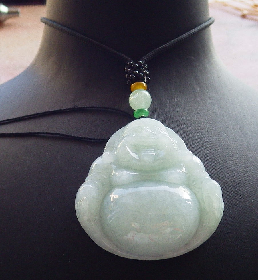 Certified Green Nurma 100% Natural A Jade jadeite Pendant Happy Buddha God Necklace 开心佛 639910 TN