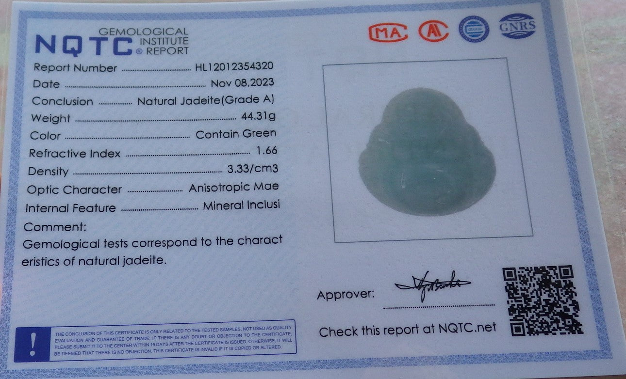 Certified Green Nurma 100% Natural A Jade jadeite Pendant Happy Buddha God Necklace 开心佛 639910 TN