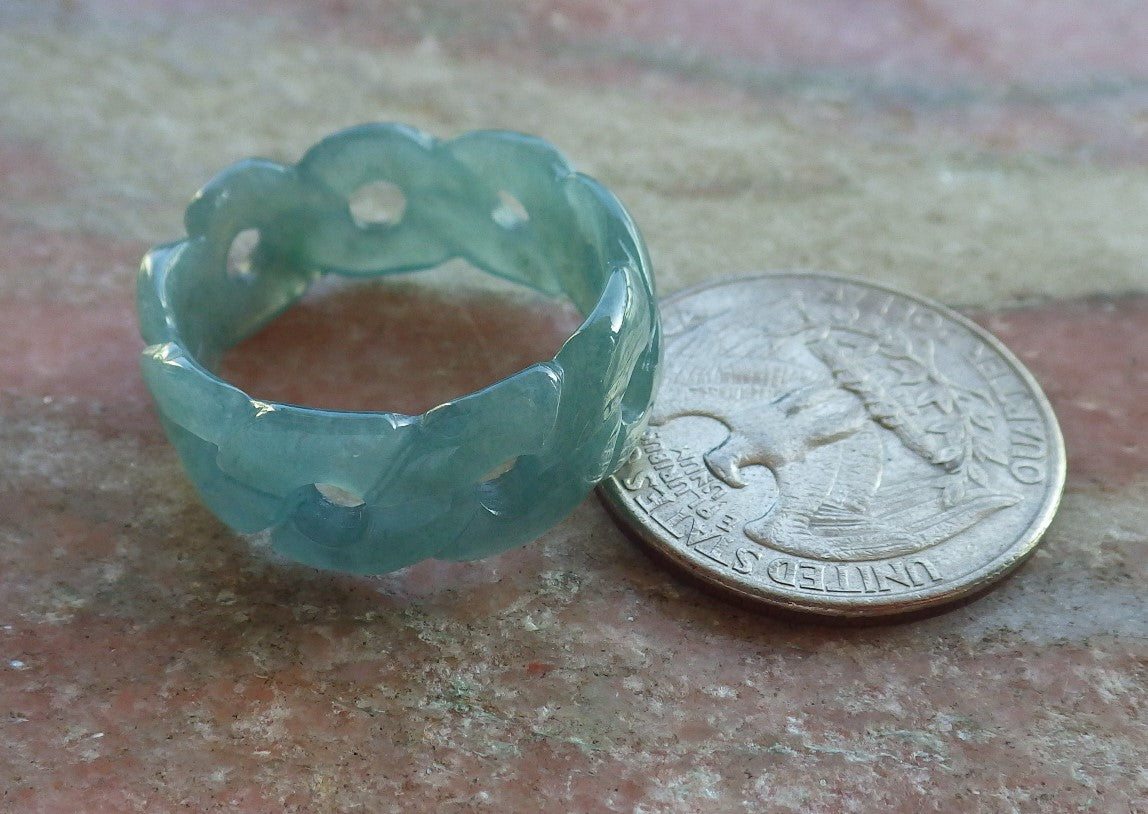 Certified Icy Green Burma 100% Natural A JADE Jadeite Knotted RING USA. 10.25 戒指 639934 TN