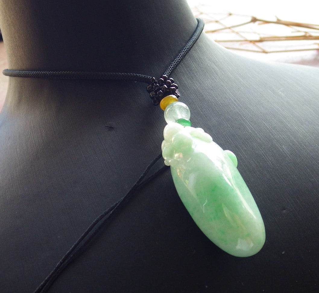 Certified Green Burma 100% Natural A Jade jadeite Pendant Monkey Peach Coin Necklace 猴子 639943 TN