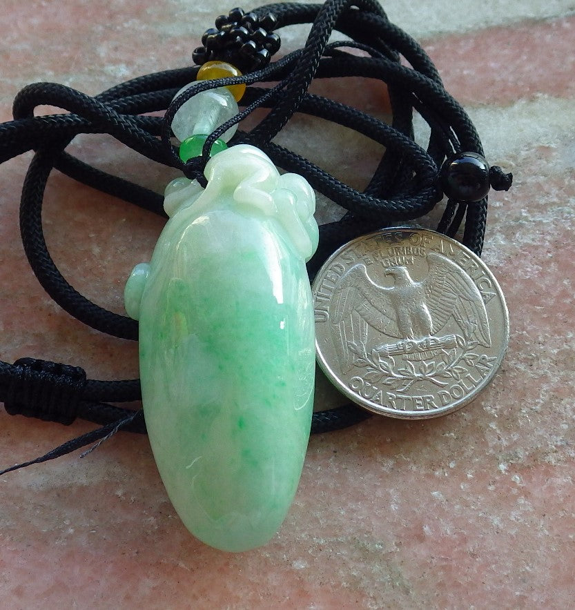 Certified Green Burma 100% Natural A Jade jadeite Pendant Monkey Peach Coin Necklace 猴子 639943 TN