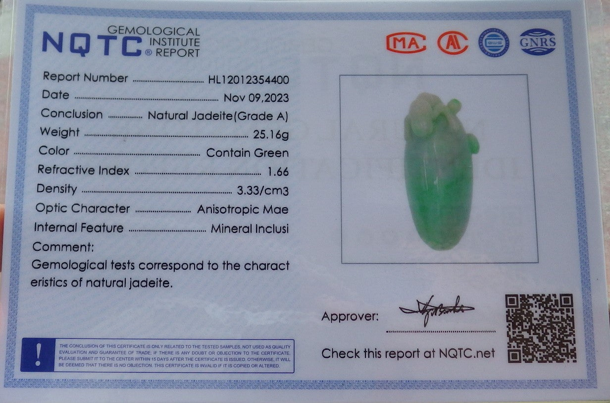 Certified Green Burma 100% Natural A Jade jadeite Pendant Monkey Peach Coin Necklace 猴子 639943 TN