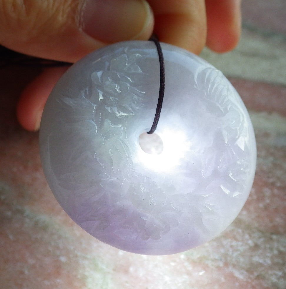 Certified Lavender Green Burma 100% Natural A Jade jadeite Pendant Butterfly Flower Circle Necklace 平安扣 639953 TN