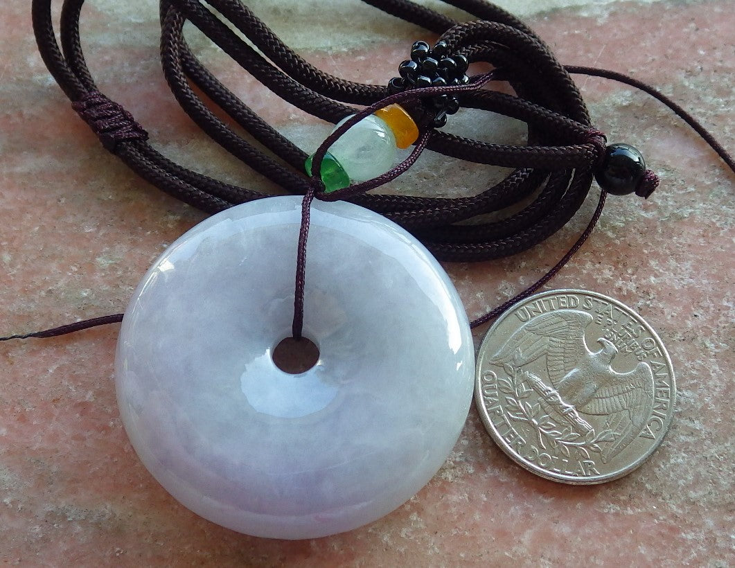 Certified Lavender Green Burma 100% Natural A Jade jadeite Pendant Butterfly Flower Circle Necklace 平安扣 639953 TN