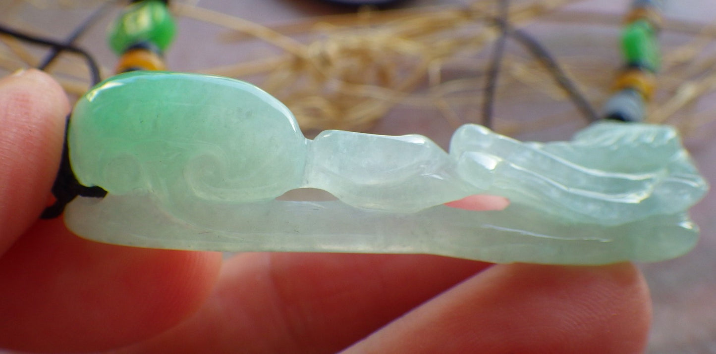 Certified Icy Green Burma 100% Natural A Jade jadeite Pendant Phoenix Ruyi Necklace 凤凰 639968 TN