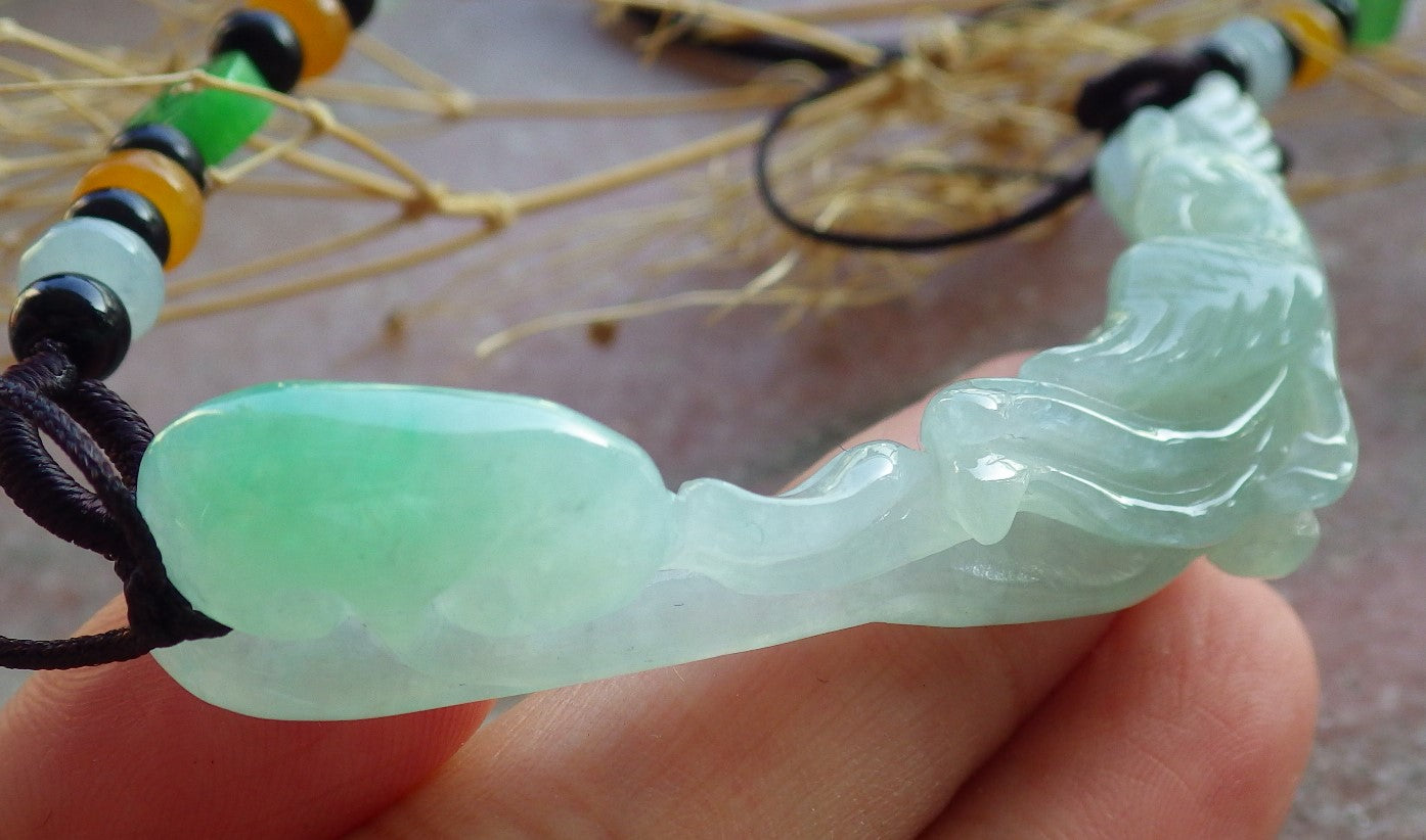 Certified Icy Green Burma 100% Natural A Jade jadeite Pendant Phoenix Ruyi Necklace 凤凰 639968 TN