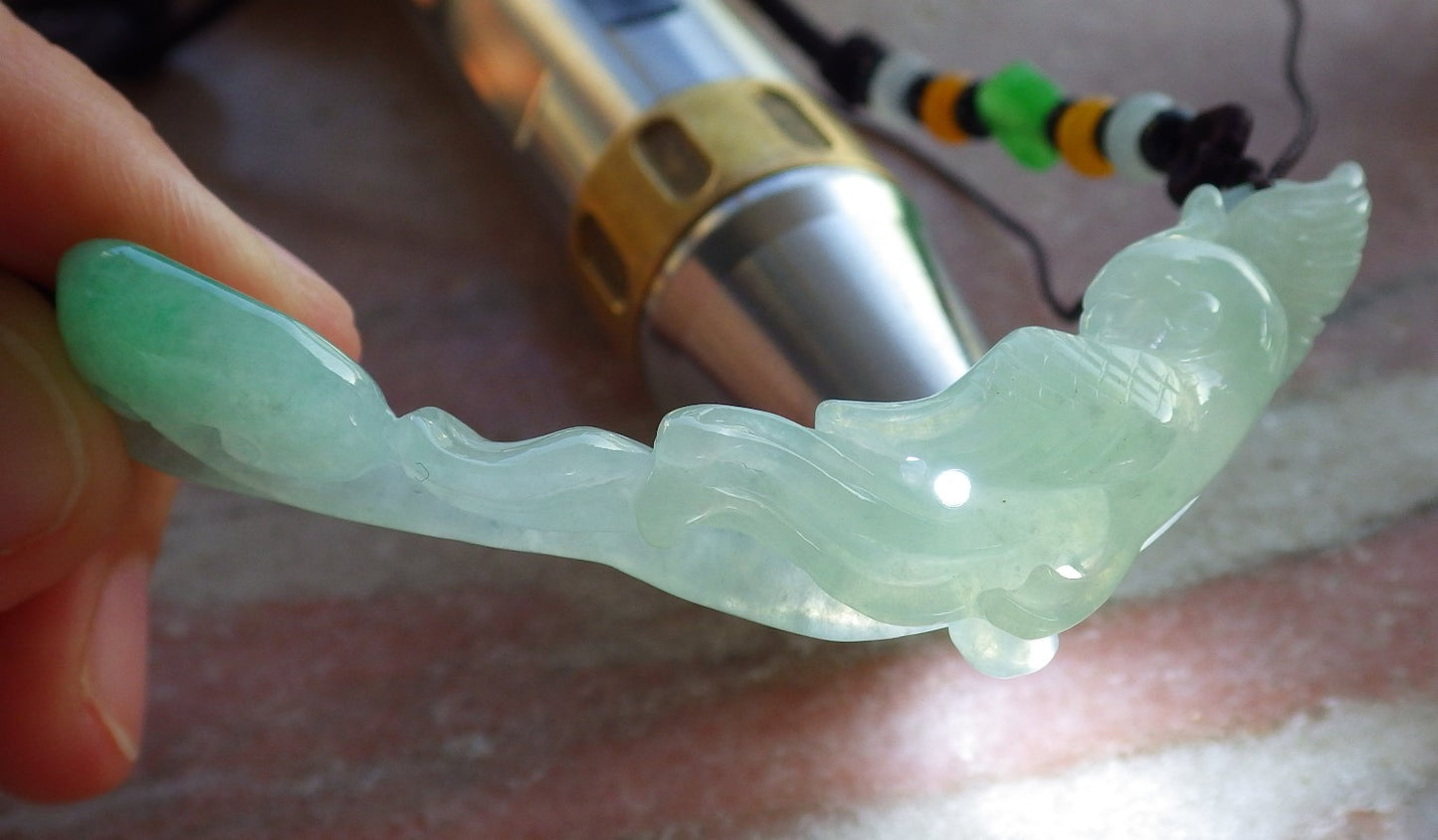 Certified Icy Green Burma 100% Natural A Jade jadeite Pendant Phoenix Ruyi Necklace 凤凰 639968 TN