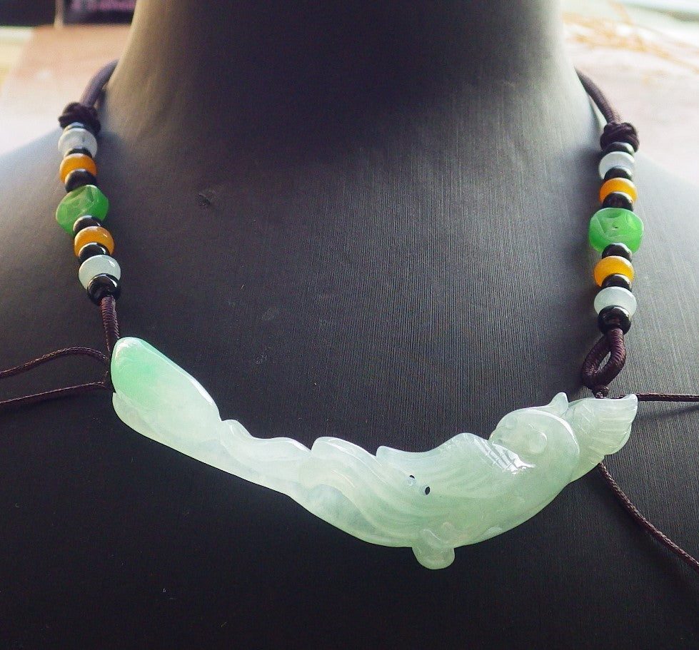 Certified Icy Green Burma 100% Natural A Jade jadeite Pendant Phoenix Ruyi Necklace 凤凰 639968 TN