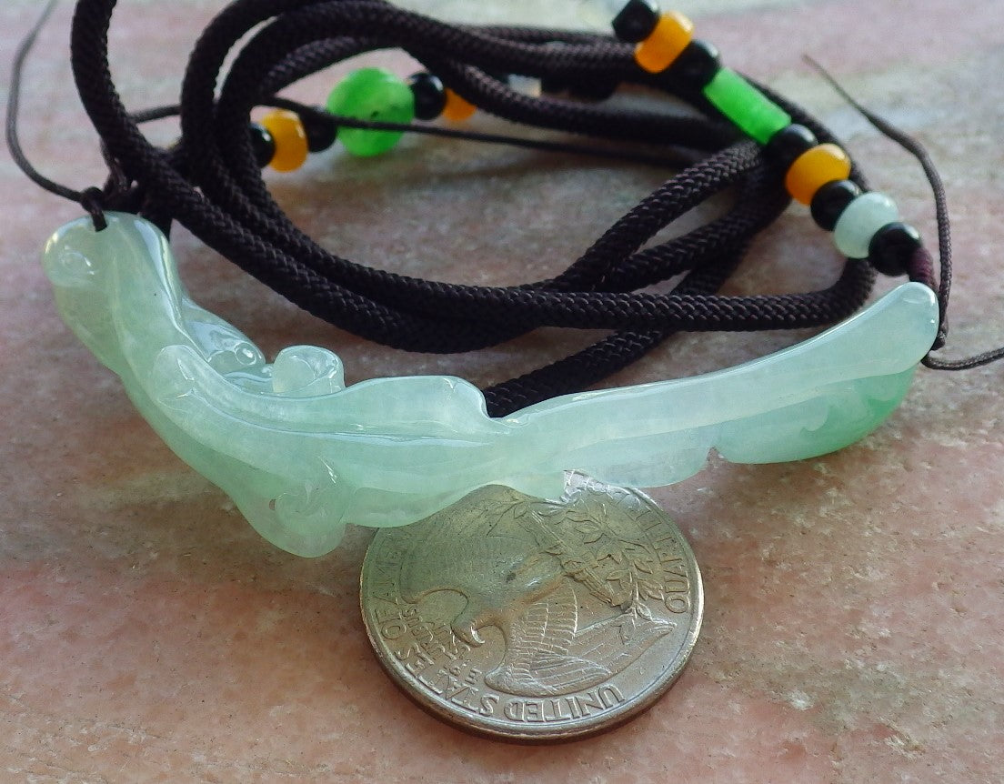 Certified Icy Green Burma 100% Natural A Jade jadeite Pendant Phoenix Ruyi Necklace 凤凰 639968 TN