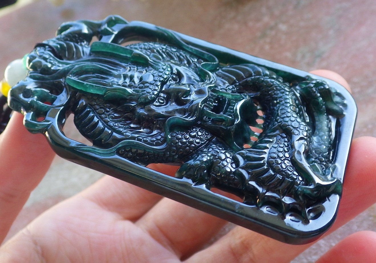 Certified Icy Blue Water Green Burma 100% Natural A Jade jadeite Pendant Dragon Coin Necklace 生意兴隆 640012 TN