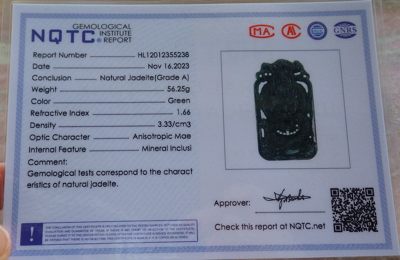 Certified Icy Blue Water Green Burma 100% Natural A Jade jadeite Pendant Dragon Coin Necklace 生意兴隆 640012 TN