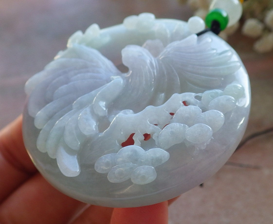 Certified Lavender Green Burma 100% Natural A Jade jadeite Pendant Eagle Tree Circle Necklace 大展宏图 640069 TN