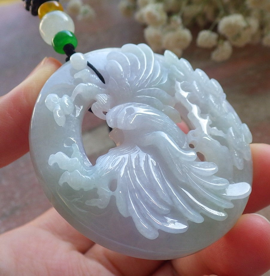 Certified Lavender Green Burma 100% Natural A Jade jadeite Pendant Eagle Tree Circle Necklace 大展宏图 640069 TN