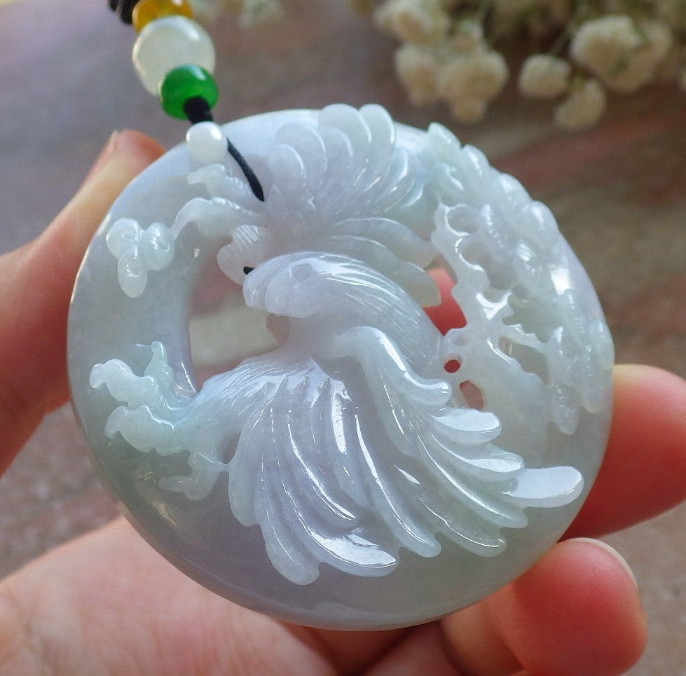 Certified Lavender Green Burma 100% Natural A Jade jadeite Pendant Eagle Tree Circle Necklace 大展宏图 640069 TN