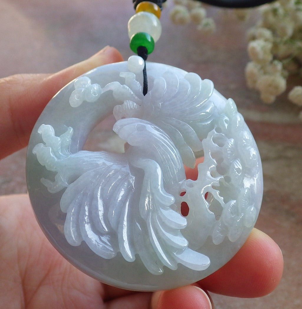 Certified Lavender Green Burma 100% Natural A Jade jadeite Pendant Eagle Tree Circle Necklace 大展宏图 640069 TN
