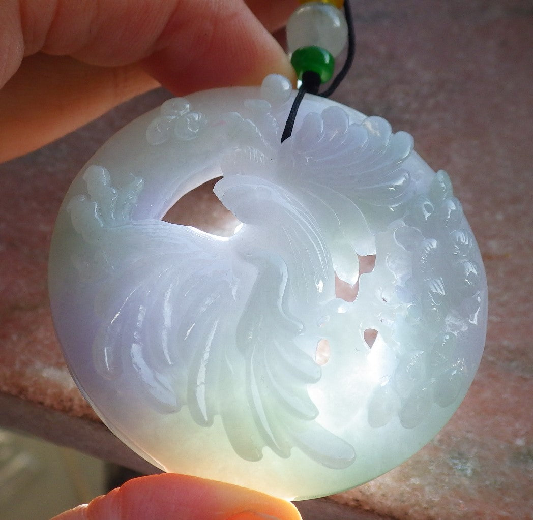 Certified Lavender Green Burma 100% Natural A Jade jadeite Pendant Eagle Tree Circle Necklace 大展宏图 640069 TN