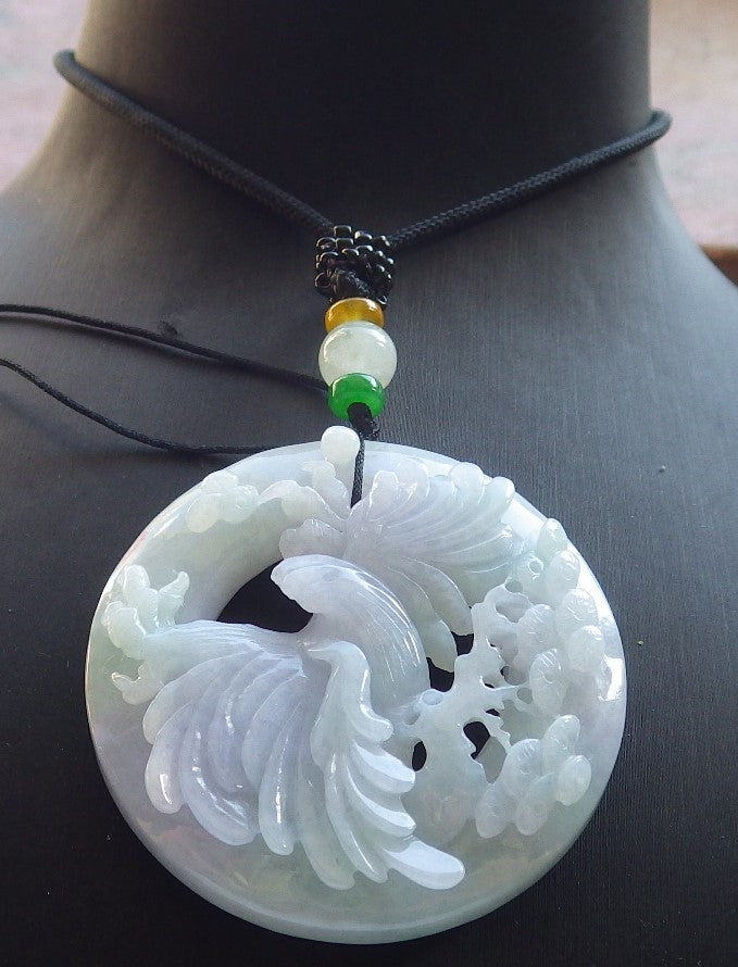 Certified Lavender Green Burma 100% Natural A Jade jadeite Pendant Eagle Tree Circle Necklace 大展宏图 640069 TN