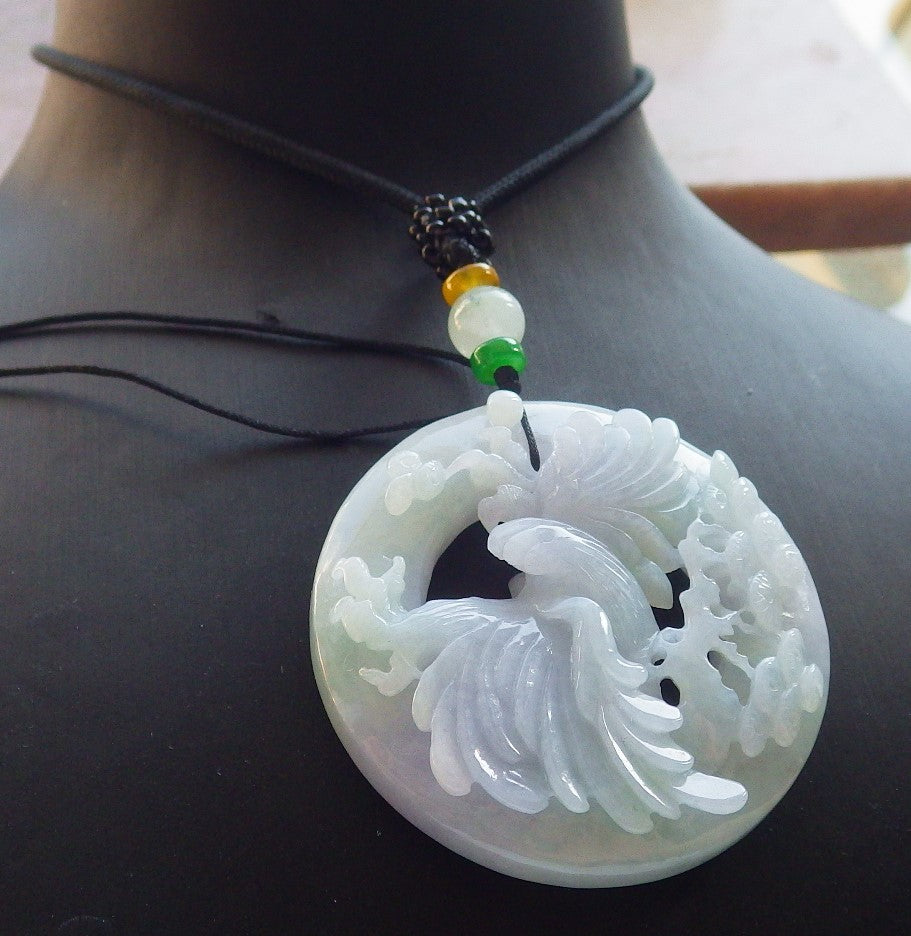 Certified Lavender Green Burma 100% Natural A Jade jadeite Pendant Eagle Tree Circle Necklace 大展宏图 640069 TN