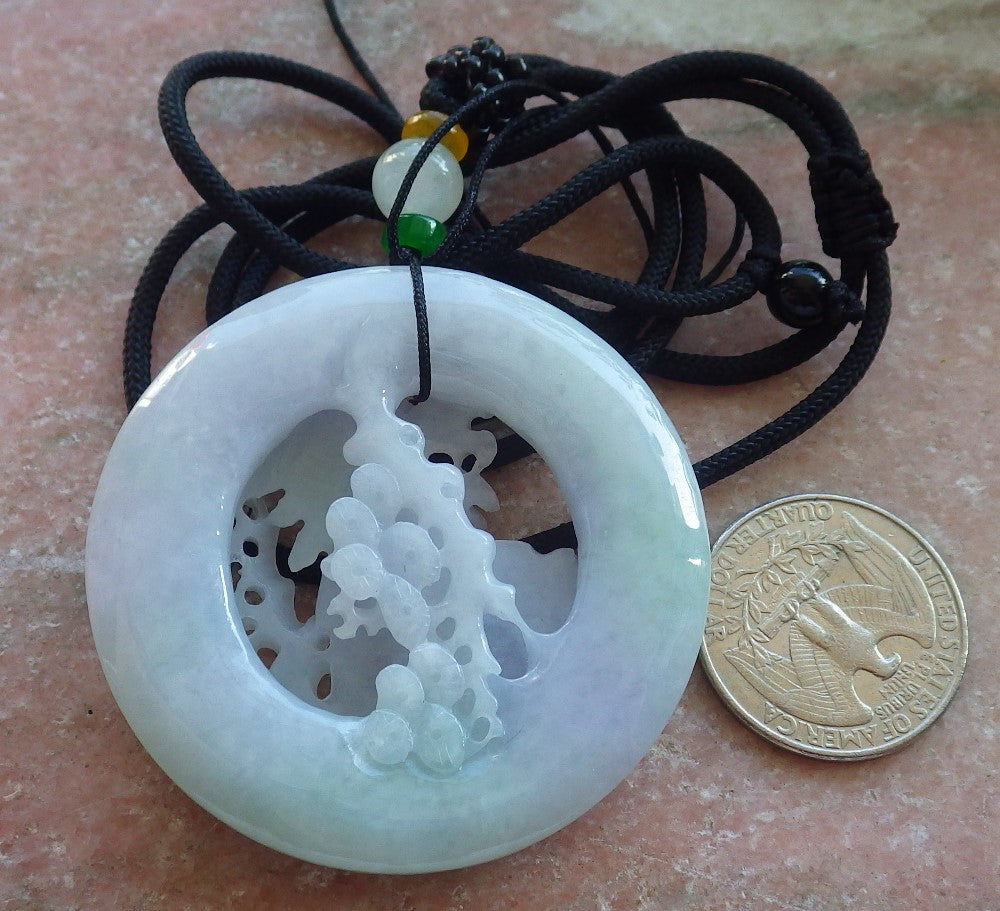 Certified Lavender Green Burma 100% Natural A Jade jadeite Pendant Eagle Tree Circle Necklace 大展宏图 640069 TN