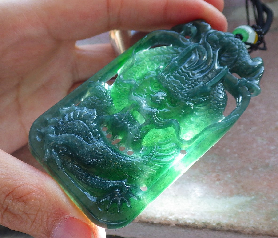 Certified Icy Green Burma 100% Natural A Jade jadeite Pendant Dragon Money Coin Necklace 生意兴隆 640116 TN