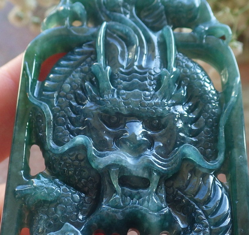 Certified Icy Green Burma 100% Natural A Jade jadeite Pendant Dragon Money Coin Necklace 生意兴隆 640116 TN