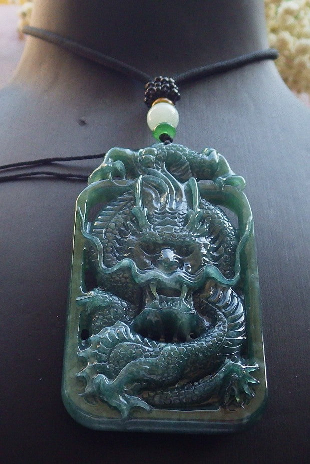 Certified Icy Green Burma 100% Natural A Jade jadeite Pendant Dragon Money Coin Necklace 生意兴隆 640116 TN